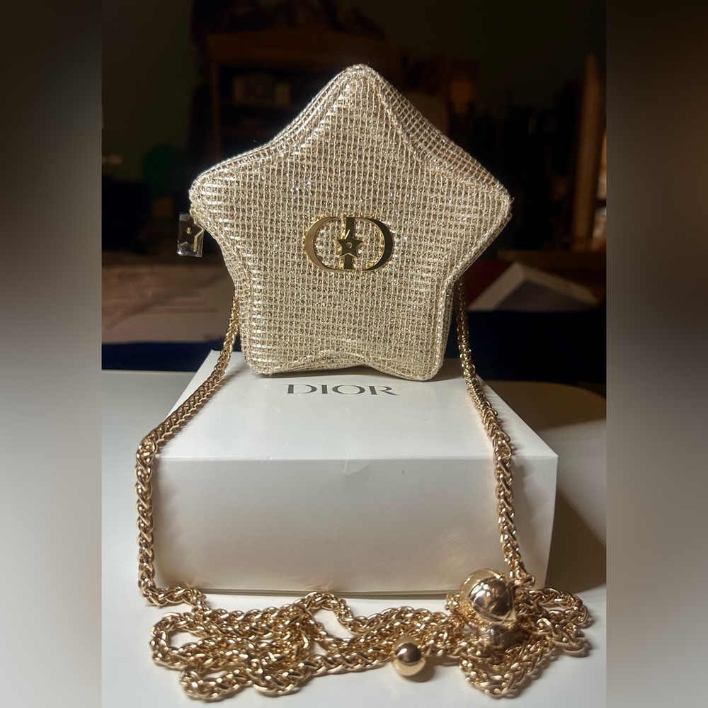 Dior Holiday Edition Gold Star Pouch Mini Bag w/ Add-on Chain Strap GWP NWB